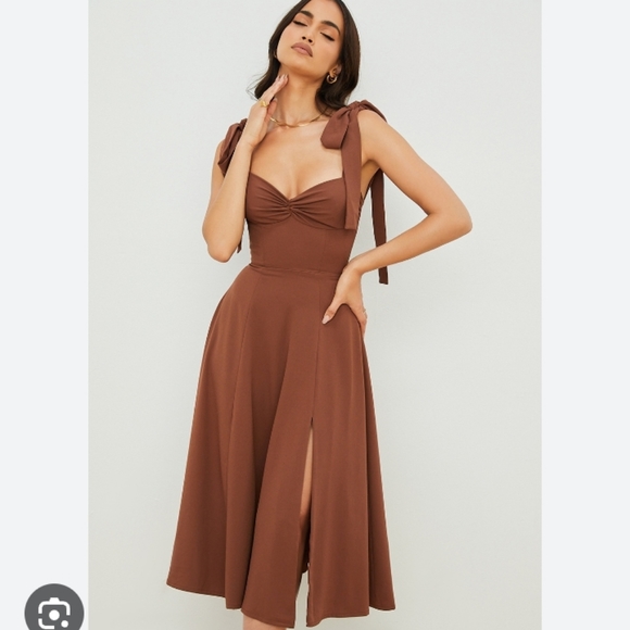 House of CB Dresses & Skirts - Tie-Shoulder Midi Dress in Brown